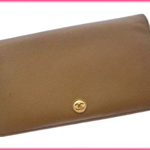 Chanel Wallet Purse Coco Button Beige Gold Woman Authentic - Picture 7 of 11